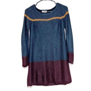 Ba&sh Mohair Blend Color Block Long Sleeve Mini Sweater Dress Womens Sz 0